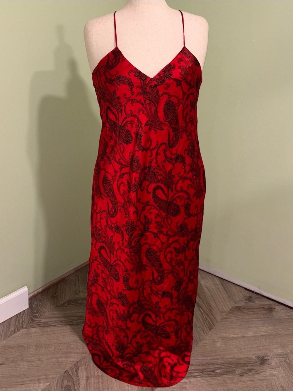 VTG Natori Satin Slip Dress Red Black Open Back Dark Fairy Goth Women’s Sz L